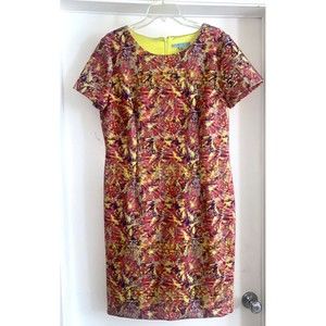 ANTONIO MELANI Laser Cut Sheath Dress Size 14 Short Sleeve Geometric Stretch